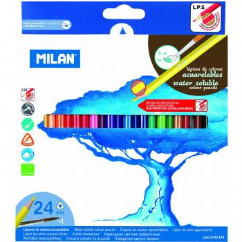 MILAN® Caja 24 lápices de colores triangulares acuarelables + pincel