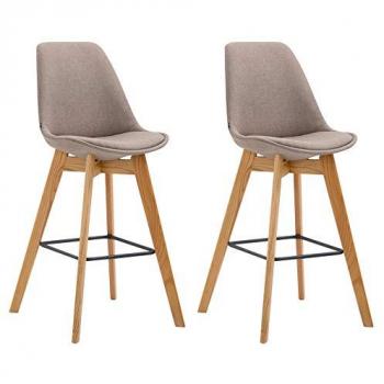 Set de 2 Taburetes de Bar Metz Tapizados en Tela Gris Topo Natural con Base de Madera y Reposapiés