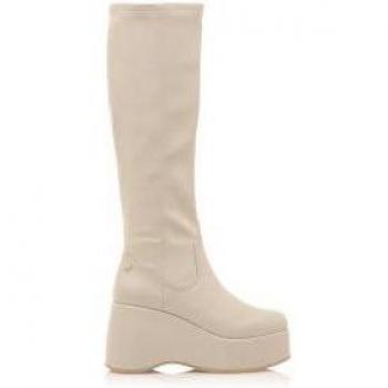 Mustang Botas Mujer Night Beige Stretch Tacón 9cm Plataforma Cremallera Puntera Redonda