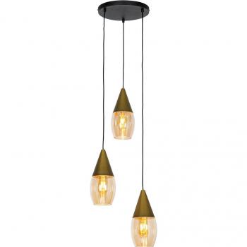 Lámpara colgante moderna dorada con cristal ámbar 3 luces - Drop QAZQA