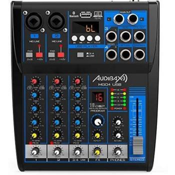 Audibax MG04 USB Mesa Mezclas con 4 Canales Bluetooth, MP3, USB Rec y Efectos