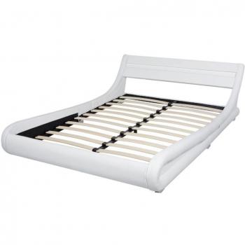 vidaXL Estructura de cama con LED 140x200 cm cuero artificial blanco