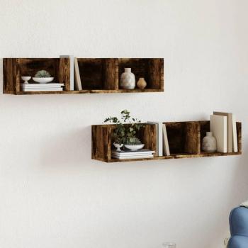Mueble de pared 2 piezas Smoke Oak 75x18x16,5 cm Madera multicapa vidaXL