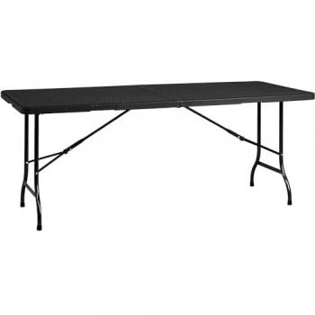 Mesa Plegable Multifuncional 180 x 74 x 74 cm, acabado efecto Ratán, con fijador de barra metálica, plegable y asa para su desplazamiento - Marrón