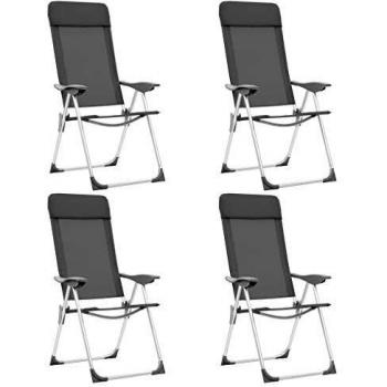 vidaXL 4X Sillas Camping Plegables Aluminio Gris Asiento Taburete Campamento