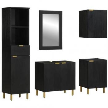 Juego de muebles de baño 5 pzas madera de ingeniería negro