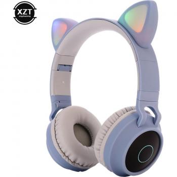 Auriculares inalámbricos estéreo Bluetooth con orejas de gato y luz LED para PC y teléfonos móviles, ideales para niñas