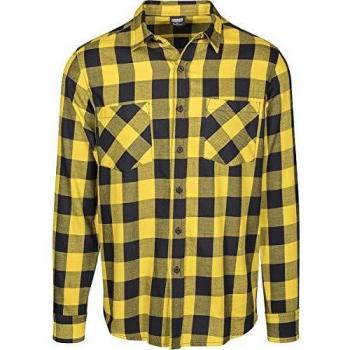 Urban Classics Camisa de Franela a Cuadros Hombre Camisa de Franela Negro/Amarillo XL