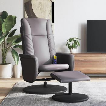Sillón de masaje reclinable de cuero sintético gris Gride Vidaxl con reposapiés