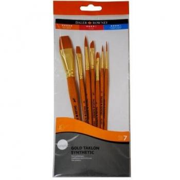 Daler Rowney Estuche con 7 Pinceles de Taklon con Mango Corto Simply: Redondo 2,6, Lengua de Gato 4,Sombreador Plano 8,Trazador 1,Sombreador Angular 1/4, Plano Lavis 3/4