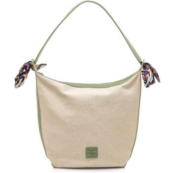 Mariamare Scarfi Bolso de Hombro para Mujer, Color Beige con Detalles en Verde y Cierre de Cremallera