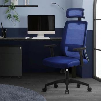 Silla de Oficina Ergonómica Giratoria Navy con Respaldo de Malla, Reposabrazos Ajustables y Soporte Lumbar