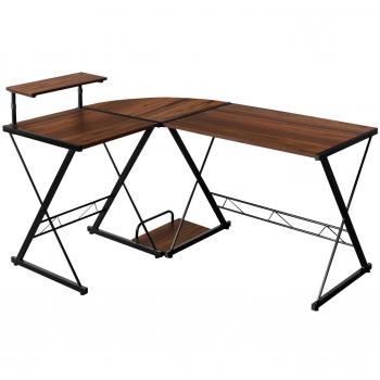 Escritorio Angular en Forma de L para Ordenador con Elevación para Monitor Ideal para Casa y Oficina Nuez 147 x 112 x 79 cm