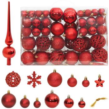 Juego de Bolas de Navidad 111 PC Rojo en Poliestireno