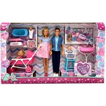 Muñeca Steffi Love Bienvenida a la Familia (Steffi Embarazada, Kevin, Evi) con 9 Accesorios