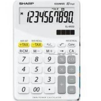 Calculadora de Escritorio Sharp EL-M332B Blanca con 10 Dígitos y Funciones Financieras, Solar y Batería