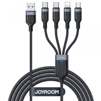 Cable Multifuncional 4 en 1 USB-A a USB-C, Lightning y microUSB (1.2m) - Negro