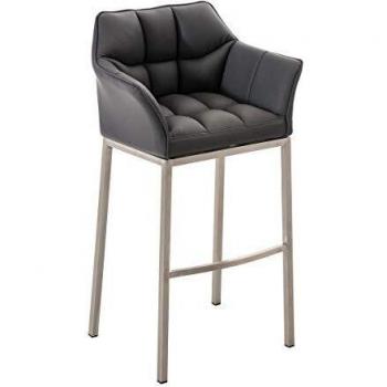 Taburete de Bar Damaso con Base de 4 Pies en Acero Inoxidable, Revestimiento en Similpiel y Confortable Reposepies y Accoudores