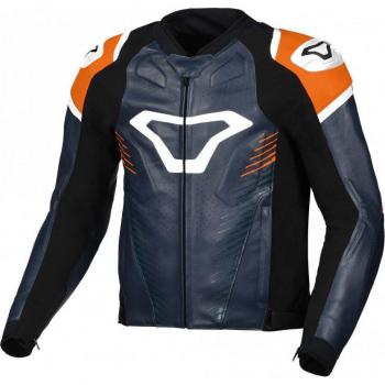 Macna Tronniq Chaqueta de Moto de Cuero Azul-Naranja (Tamaño 48)