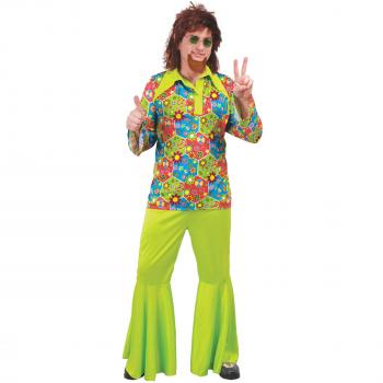 Disfraz Hippie Flower Power para Hombre Verde y Multicolor