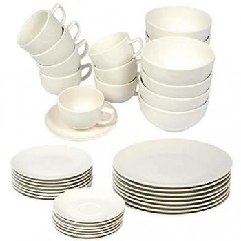 Vajilla Alpina 40 Piezas para 8 Personas - Servicio de Mesa de Cerámica Blanca, Apta para Lavavajillas y Microondas