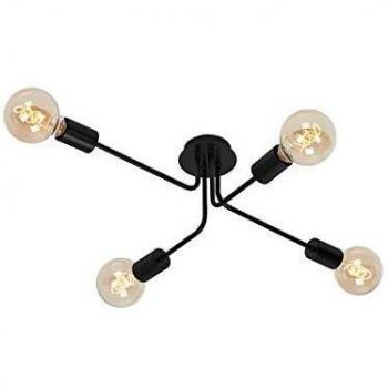 Lámpara de Techo Retro Industrial 4 Luces E27, Metal Negro, 60W, 66x44.5x18.5 cm