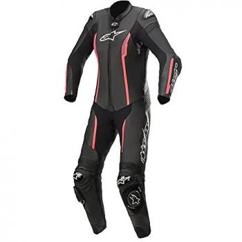 Alpinestars Stella Missile V2 Mono de Cuero para Mujer, Traje de cuero de una pieza para damas de motocicleta, Color Negro/Diva-Rosa, Talla 46