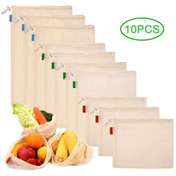 PHILORN 10 Reutilizable Producir Bolsas 100% Algodón Bolsas de la Compra Reutilizables Bolsas de Malla para Fruta Vegetal Lavable Totalizador de Compras