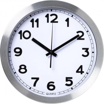 Reloj de pared plateado con fondo blanco Praga