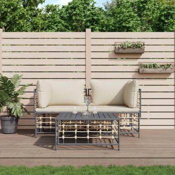 Conjunto de jardín Laos 2 sillones + mesa con cojines antracita