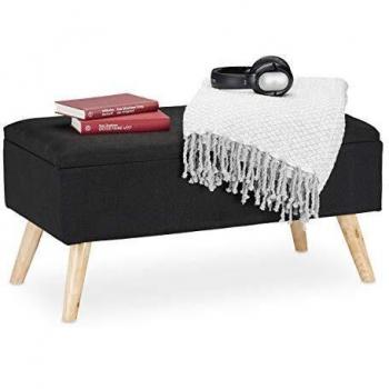 Baúl de Almacenamiento con Patas, Banco Tapizado en Tela, Estructura de Madera-DM, 39,5 x 79,5 x 39,5 cm, Color Negro