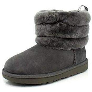 UGG Kid's Female Fluff Mini Quilted Classic Boot, Charcoal, 13