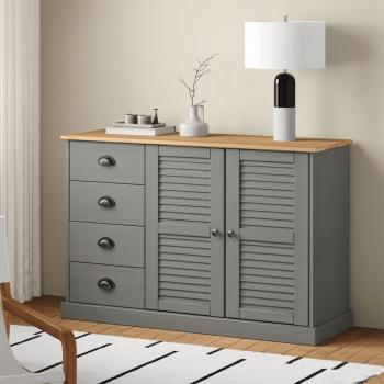 Aparador con cajones VIGO madera maciza pino 113x40x75 cm Mueble de Almacenaje de Salón, Buffet para salón, Armario Auxiliar, Armario de Almacenamiento gris
