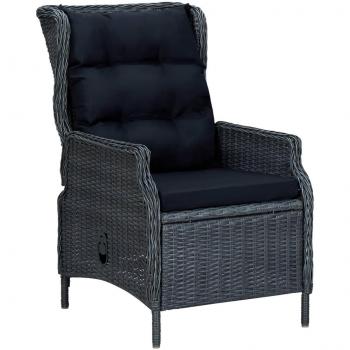 Silla de jardín reclinable con cojín de polyrattan gris oscuro