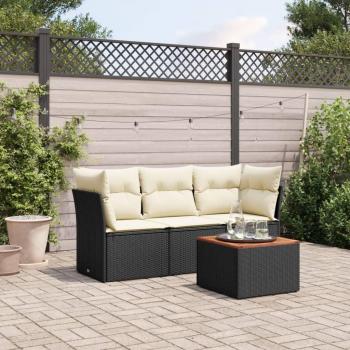 4-Piece Black Poly Rattan Garden Sofa Set with Cushions