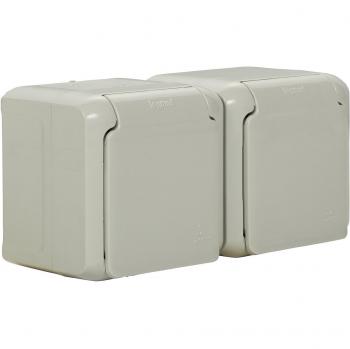 Legrand Forix 782394 -Enchufe doble de pared 16 A, Superficie, IP44 impermeable, con tapa de color gris