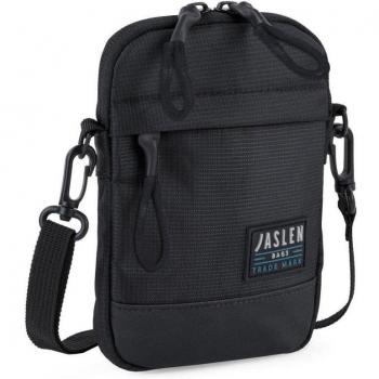 Jaslen Rexford Mini Bandolera para Móvil Negra con Cremallera de Nylon/Lona Uso Casual Viaje