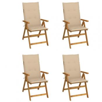 Reclining Garden Chairs Set of 4 with Cushions Solid Acacia Wood