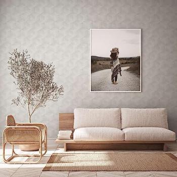 Papel Pintado No Tejido 3D Natural Living - Gris y Blanco, Efecto Ilusión, Rollo 10.05 m x 0.53 m
