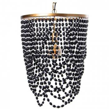 Lámpara de Techo Art Decó Negra y Dorada, Metal, 60 W, Dimensiones: 46 x 61 x 46 cm