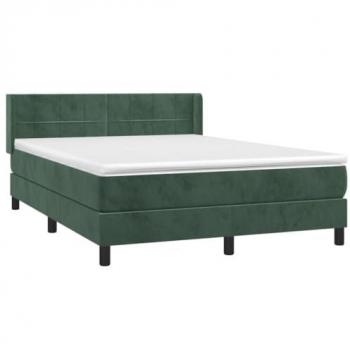 Cama Box Spring con Colchón de Terciopelo Verde Oscuro 140x200 cm