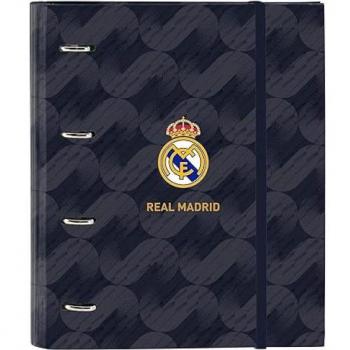 Carpeta Safta Real Madrid 2ª Equipación 23/24 con 4 Anillas de 35mm, Recambio A4 de 100 Hojas, Goma Elástica y 5 Separadores, Color Az