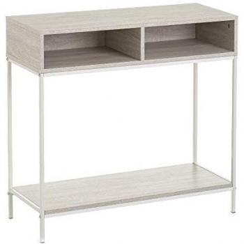 Consola auxiliar blanca de metal y madera de 75x30x80 cm