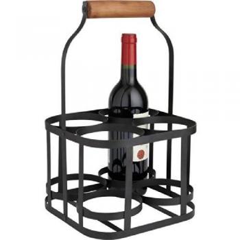 Cesta Metálica Cuadrada para 4 Botellas - 22 x 22 x 38 cm