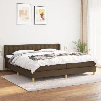 Cama Box Spring con Colchón de Tela Marrón Oscuro 200x200 cm