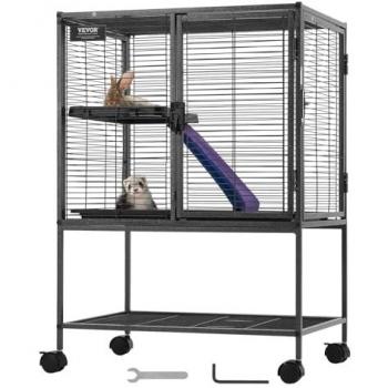 Vevor 34-Inch Rolling Metal Ferret Cage - Spacious 2-Tier Small Animal Habitat with Ramps & Tray, Easy Setup for Pet Rats and Hamsters