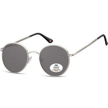 Montana Eyewear MP85 Men's Polarized Round Sunglasses - Silver Frame, Smoke Lenses, Size 50