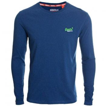 Superdry - Camiseta de Manga Larga Bordada con Etiqueta Naranja para Hombre Azul Utah Royal Grit Large