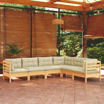 6-Piece Garden Lounge Set with Cream Cushions Solid Pinewood