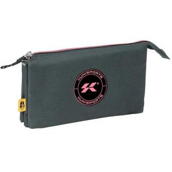 Portatodo Triple Kings League Kunisport Gris 22x12x3 cm - Estuche Escolar Infantil, Cómodo y Versátil, Calidad y Resistencia